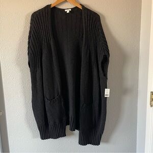 NWT Dip Women’s Black Oversized Cotton Open Front Long Knit Cardigan Size S/M